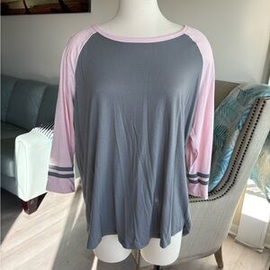 14W - Terra & Sky Gray and Pink Baseball Style Top